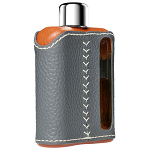 Gray & Brown Leather Glass Flask (Single Shot 100mL)