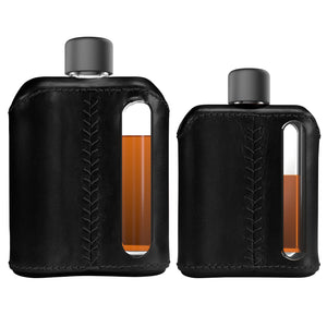 Black Leather Glass Flask Gift Set (Single Shot 100mL + Double Shot 240mL) Limited Stock Sale