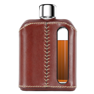 Dark Brown Leather Glass Flask (Double Shot 240mL)