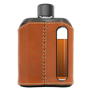Black & Tan Leather Glass Flask (Double Shot 240mL)